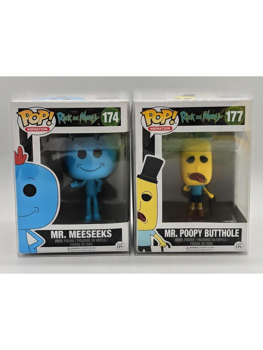 Funko Pop! Rick and Morty Mr. PoopyButthole #177 & Mr. Meeseeks #174 + Protector